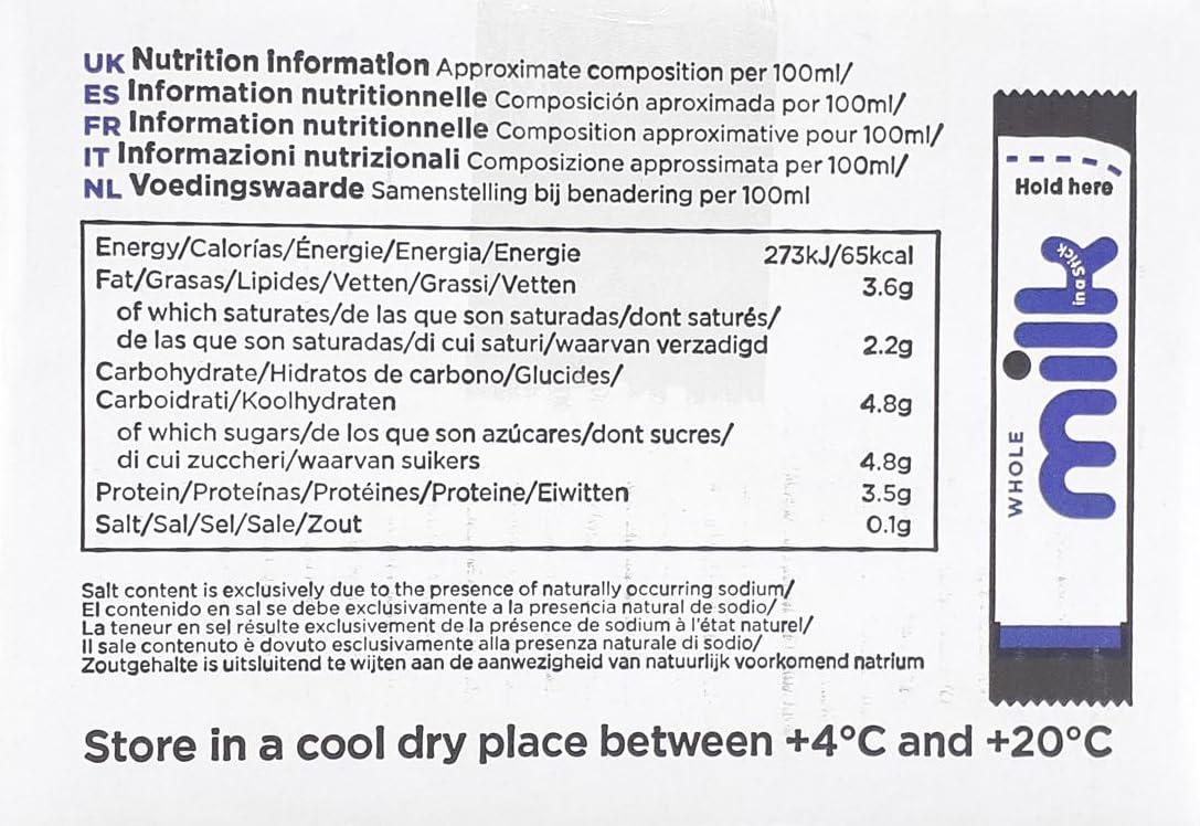 AB.GROCERIES 55x Whole UHT Milk Sticks 10ml Individually Wrapped Pouches Portions Sachets Lakeland