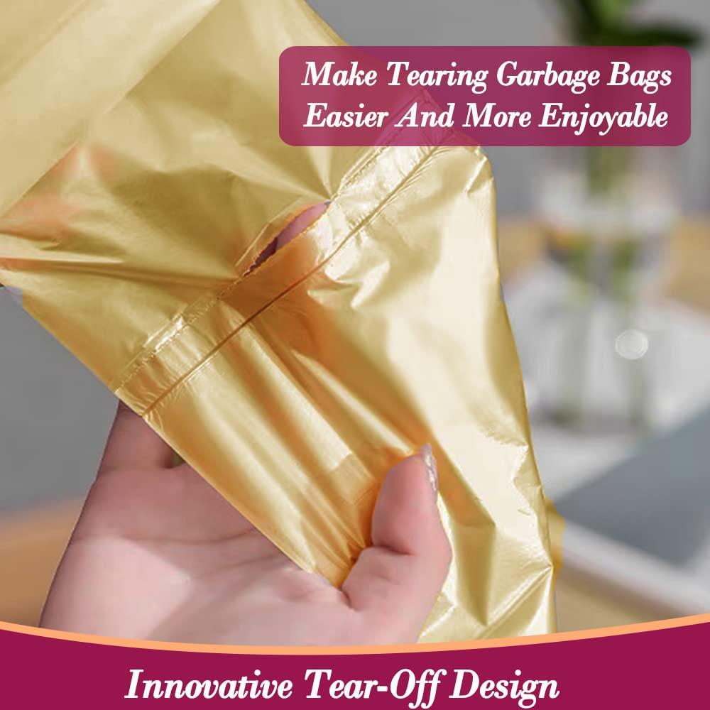 HOMMALY 4 Gallon 180pcs Small Gold Trash Bags Strong Golden Garbage Bags, Bathroom Trash Can Bin Liners, Gold Plastic Bags for Home Office, Waste Basket Liner, Fit 12-15 Liter, 3,3.5,4,4.5 GalGolden 180