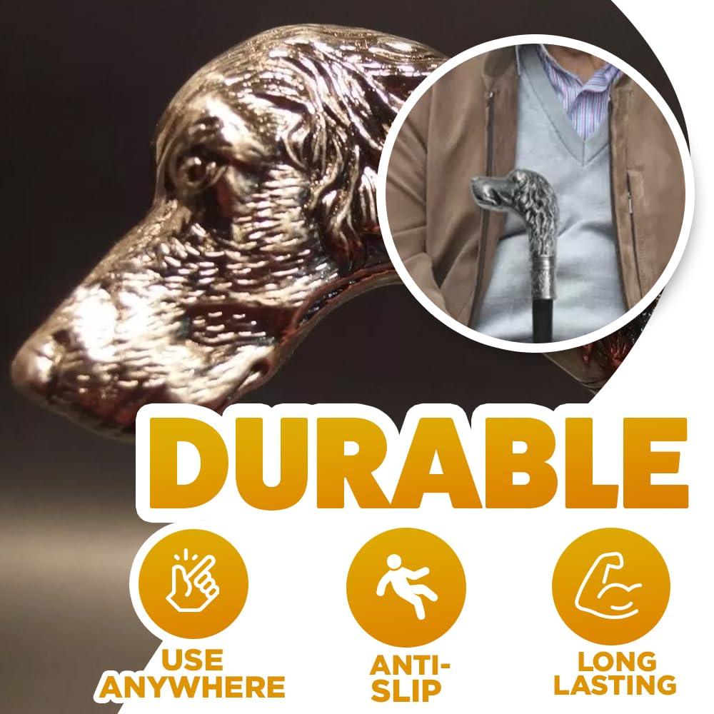 GadgetZone Gadgetzone  Vintage Style Dog's Head Mens Ladies Walking Stick Walking Cane Mobility Aid Silver Pewter Black Walking Aid Fancy Dress Novelty Accessories Antique Style Heavy Duty