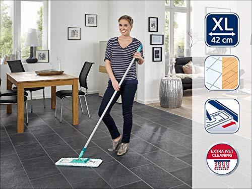 Leifheit Leifheit Profi XL Micro Fibre Mop, Deluxe 42 cm Large Flat Mop Head, Floor Mop with Universal Joint for Easy Steering, Turquoise