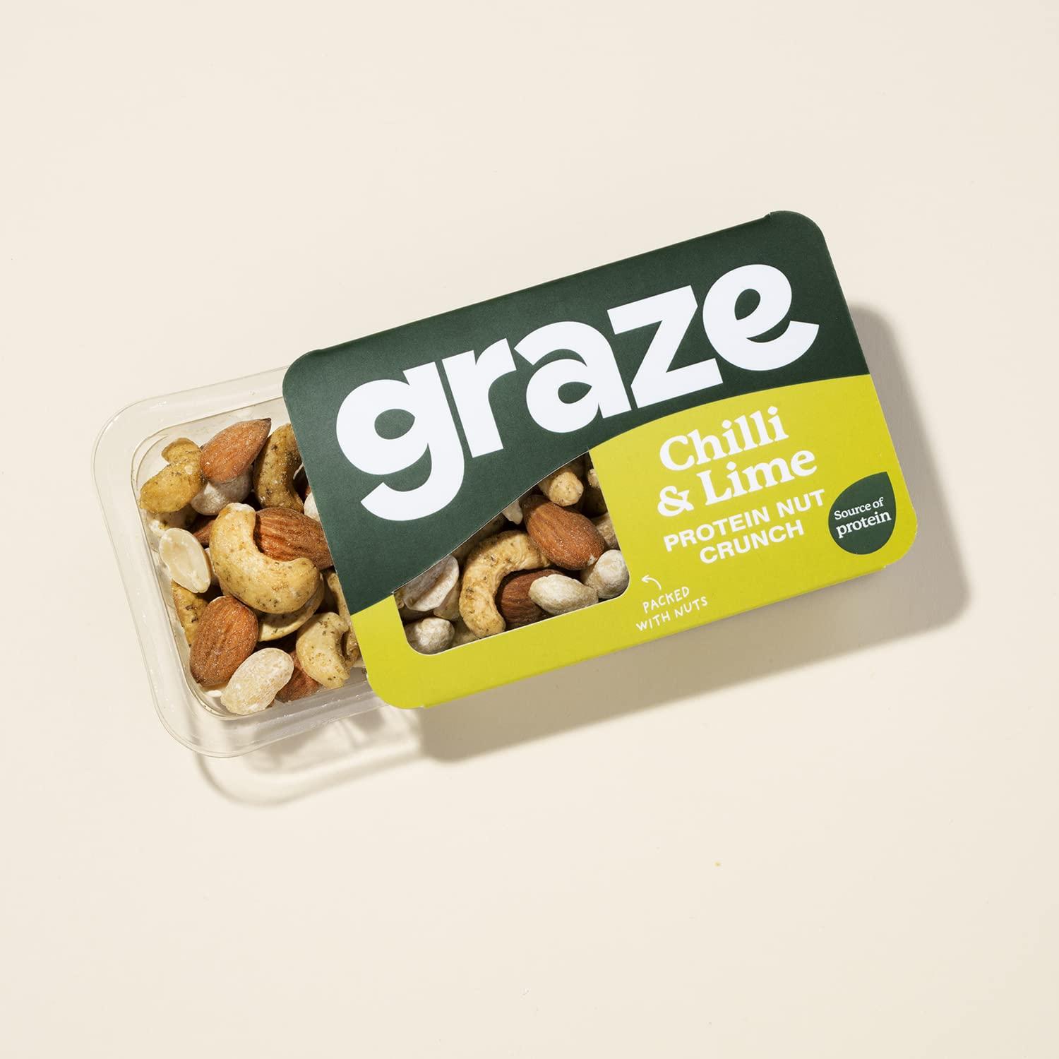 GRAZE Graze Punchy Chilli and Lime Nutty Protein Power - Vegan Snacks, Low calorie snacks - Natural Flavours - Packaging may vary - (9 x 38g Snacks)