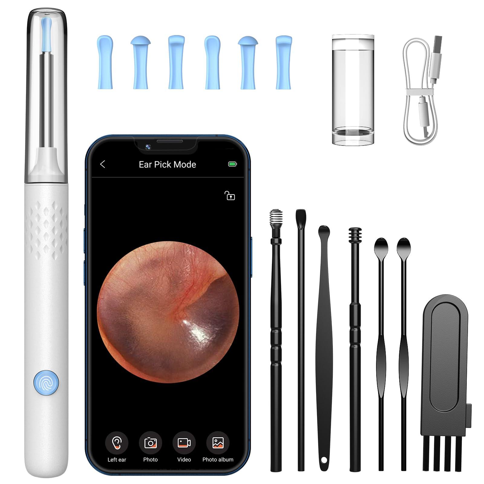 LMECHN LMECHN Ear Wax Removal Kit, Earwax Remover Tool with Camera, Ear Wax Removal with 1080P, Otoscope with LED Light, Ear Camera Otoscope for iPhone, iPad, Android Phones-White