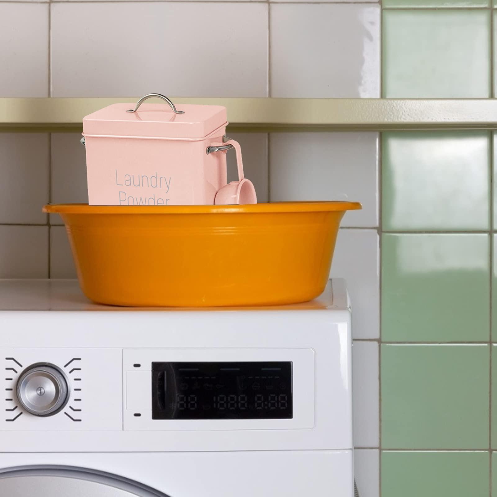 perfectshow Washing Powder Bucket Square Laundry Powder Storage Box Container, Square Washing Powder Storage Container Airtight Lid & Handles (Pink)