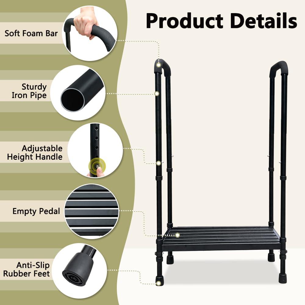 Mybow Medical Step Stool with Handle SUV Car Elderly Handicap Steps for RV Mobile Home with Handrail for Adults Seniors Bariatric Metal Stepping Stool Safety Step Assist Adjustable 400lb Footstool