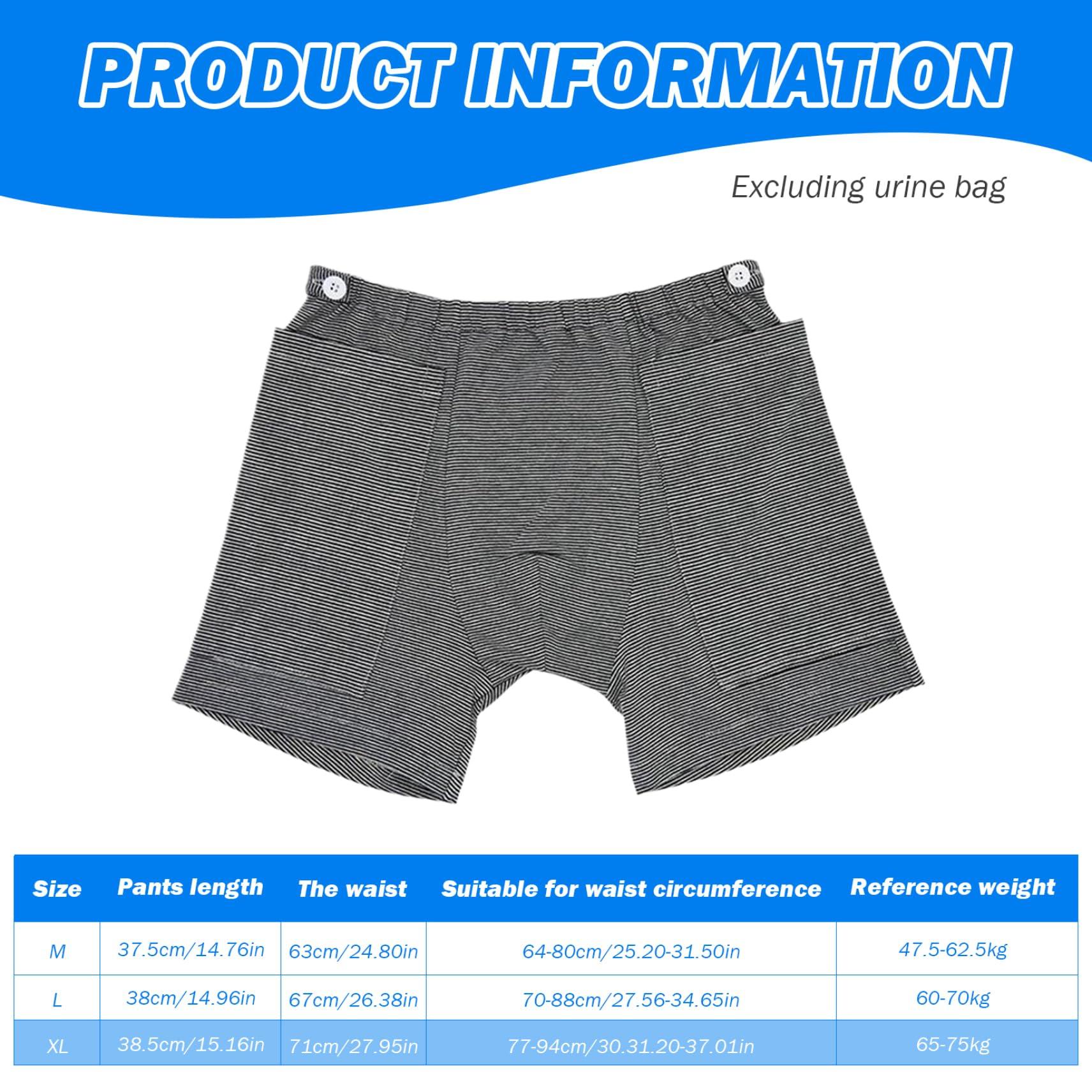 XJKLBYQ Catheter Pants For Men,Catheter Underwear for Men with Elastics Cotton Catheter Pants with 2 Pocket & Fixer Striped Concealed Nephrostomy Bag Clothing for Elderly, Abdominal Surgery, No Urine Bag, XL