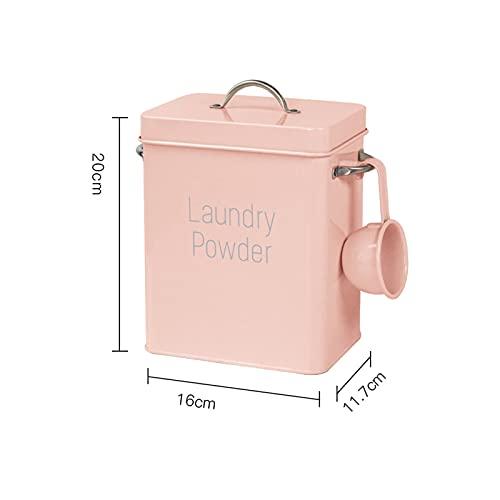 perfectshow Washing Powder Bucket Square Laundry Powder Storage Box Container, Square Washing Powder Storage Container Airtight Lid & Handles (Pink)