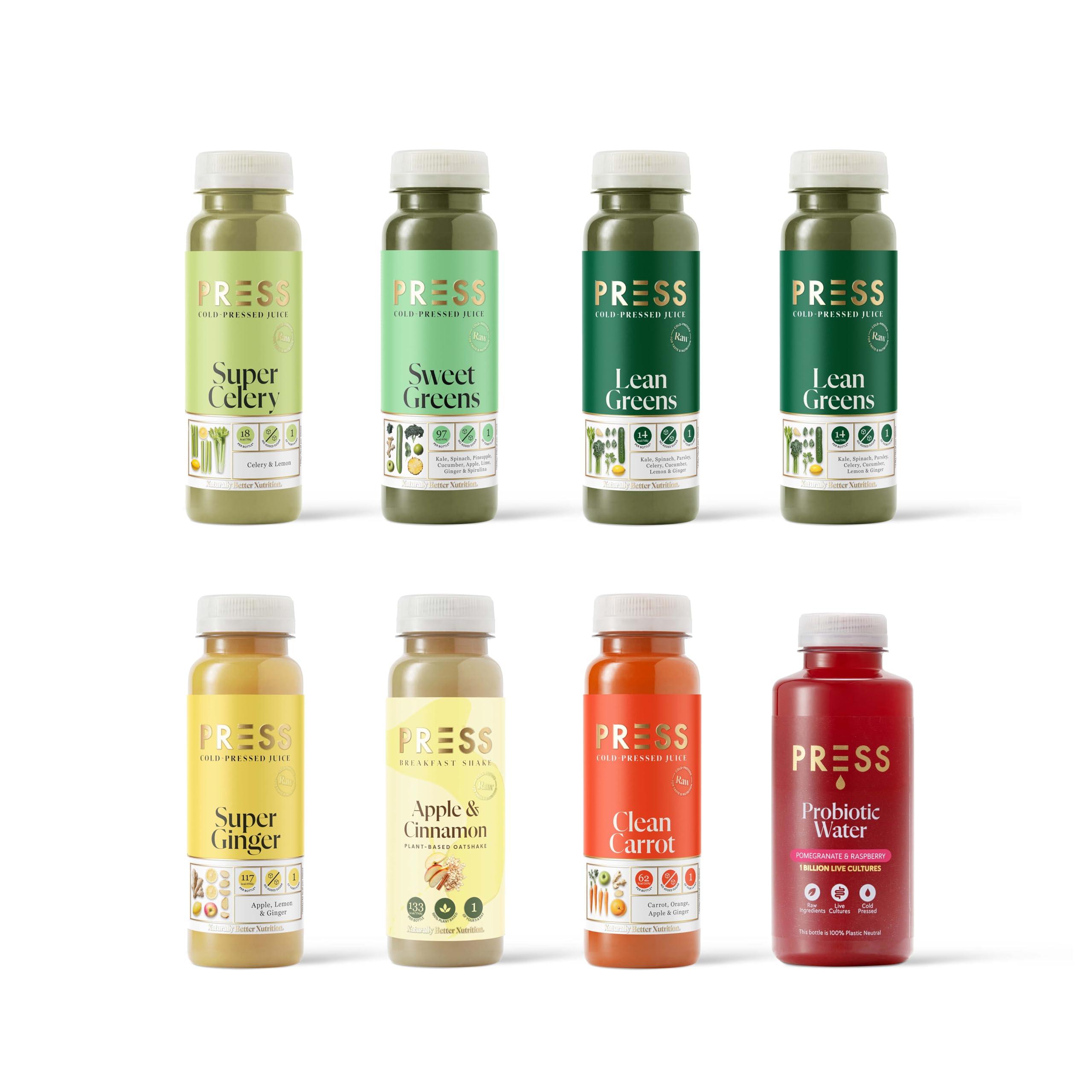 PRSS 100% COLD PRESSED PRESS Healthfoods, Intermediate Juice Cleanse, 5 Day, Meal Replacement for Diet- Celery, Green & Apple Juice, Milk & Water, Low carb for Women and Men