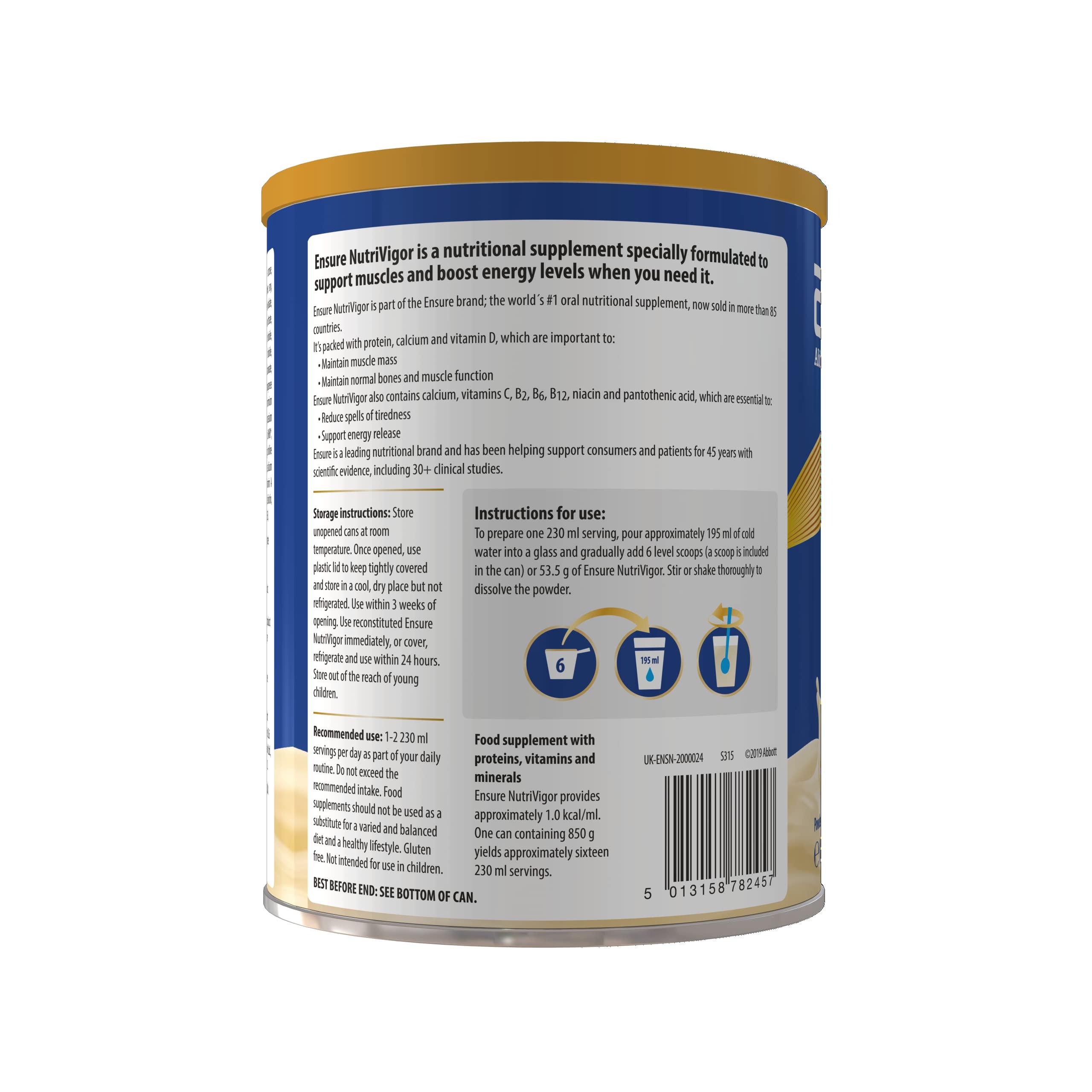 Ensure Ensure NutriVigor Nutritional Shake | 400g | Vanilla Flavour |Support Strength, Energy and Immunity | Food supplement with Protein, 27 Vitamins and Minerals | With Vitamin D, Vitamin C and Vitamin B