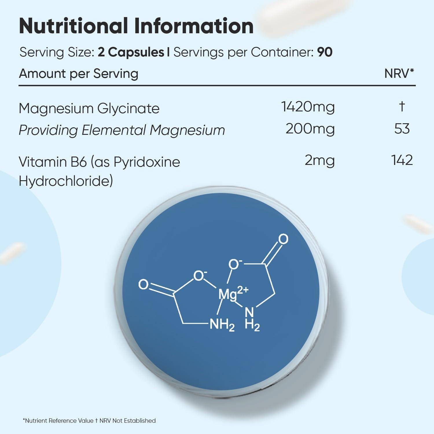 WeightWorld Magnesium Glycinate with Vitamin B6-1420mg Pure Magnesium Bisglycinate Powder Capsules - 180 Magnesium Bisglycinate Capsules - 3 Months Supply - High-Strength Magnesium Supplements