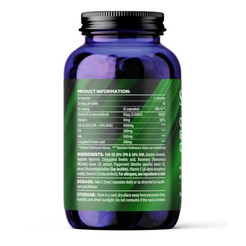 SOOL SOOL Omega-3 & Vitamin D3 Complex Soft Gels, 90 Capsules I 20% EPA & 50% DHA I Two-a-Day Omega-3 Supplement I Vitamin D3 2000IU per Serving I High Absorption Formula I Brain Function & Mental Clarity