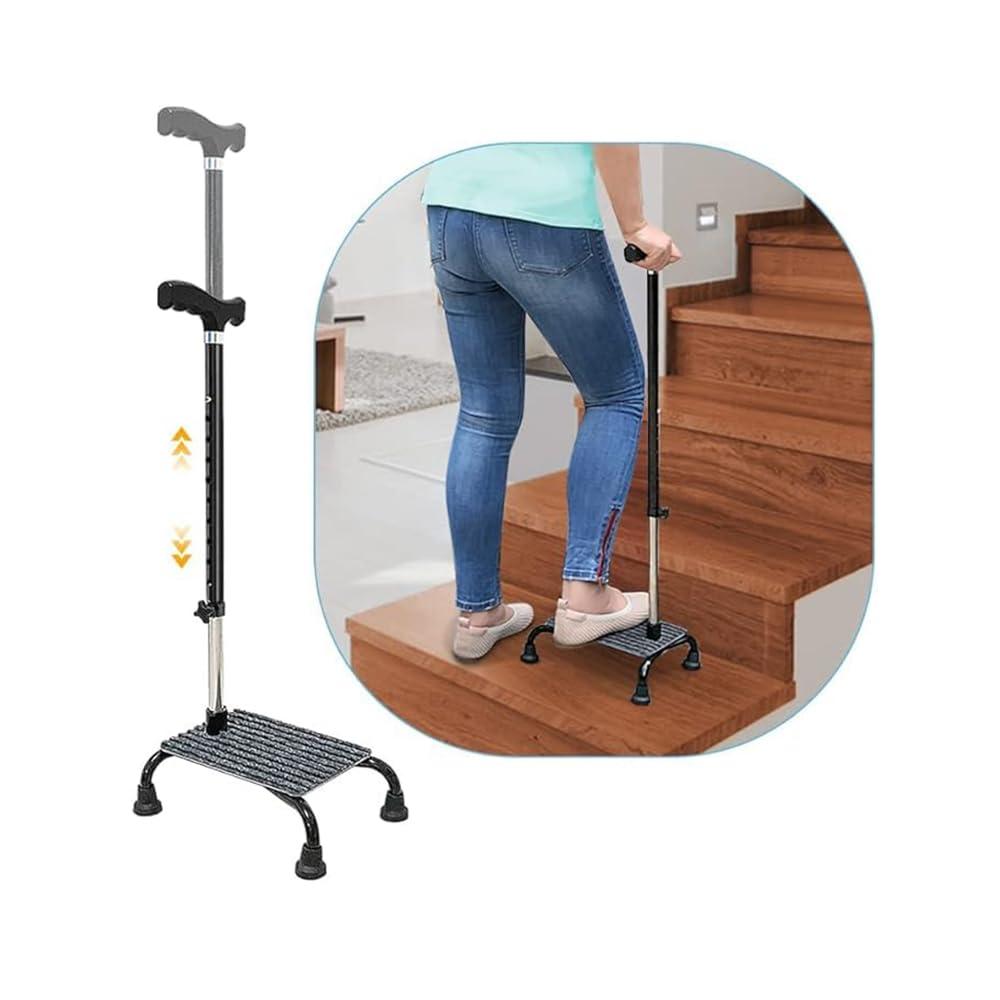 NEPPT Stair Climbing Cane Half Step Stair Walker Aid Devices Stairway Lift for Elderly Seniors Assist Helper Adjustable 4 Pronged Quad Base Balance Stability Walking Sticks