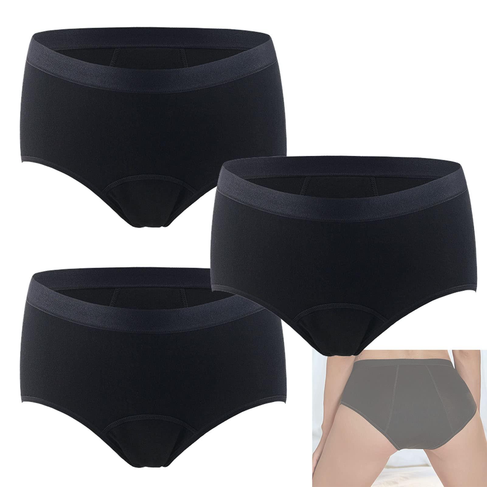 Bias&Belief Plus Size Menstrual Period Panties 3 Pack Women Underwear Leak Proof Cotton Briefs Urinary Incontinence Briefs Washable Urinary Reusable Special Needs for Women,Teenages,2XL,Black