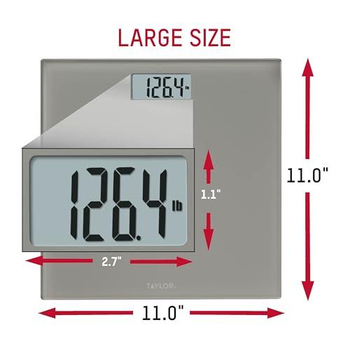 Taylor Taylor Digital Scales for Body Weight, Highly Accurate 350 LB Capacity Bathroom Scale, 11.0 x 11.0 Inch Durable Glass Platform, Battery Powered, Easy to Read, Gray