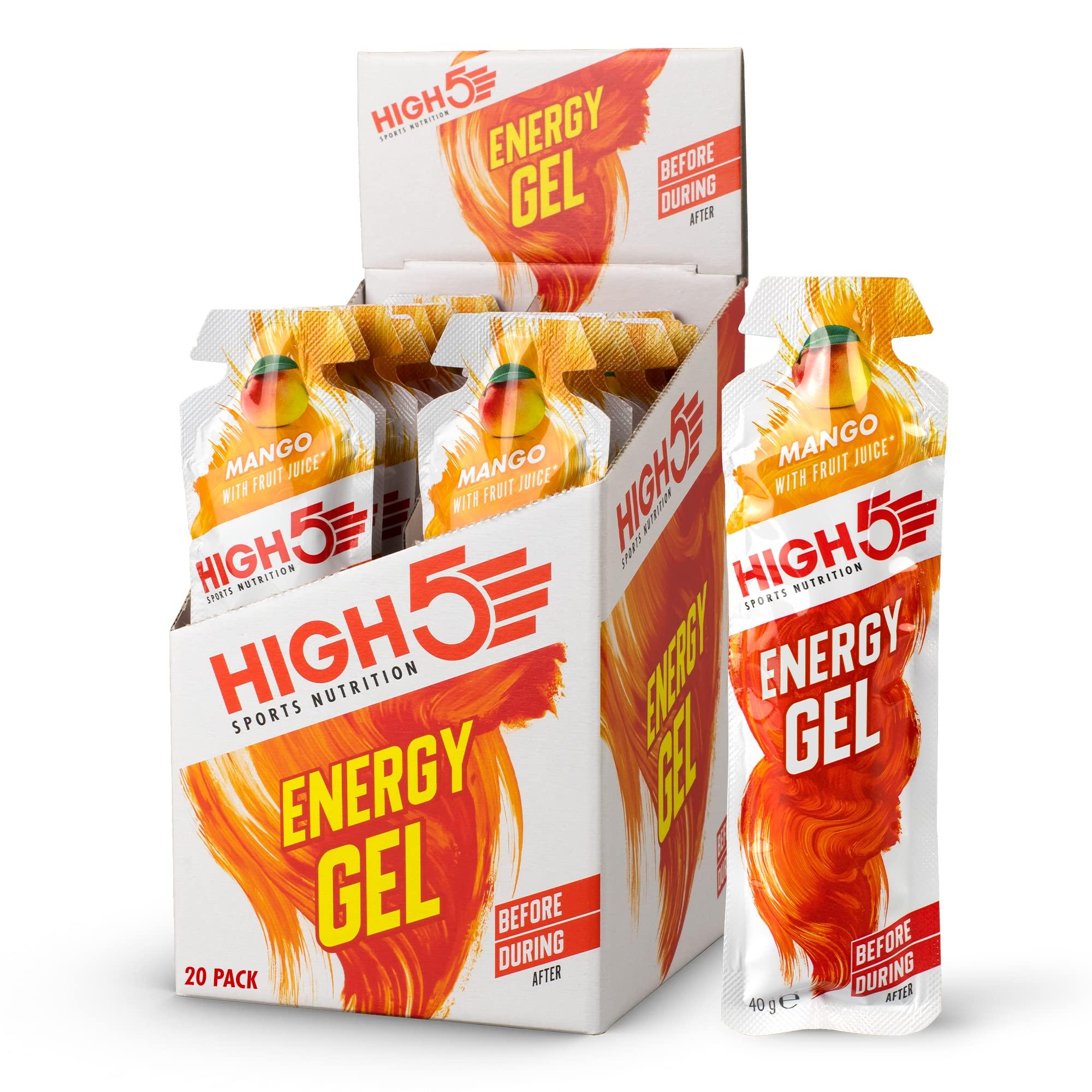 HIGH5 HIGH5 Energy Gels - Quick Release Sports Gels to Power Muscles for Peak Performance - Natural Fruit Juice & Caffeine-Free - On The Go Energy Boost for Running, Cycling and Endurance (Mango, 20 x 40g)