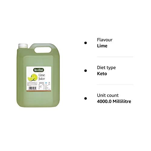 generc Bevelini Mediterannean 100% Pure Lime Juice, 4L (Large, Catering Size) Made from Fresh Mediterranean Limes. Perfect for Tacos, Drinks, Sauces, Salad Dressings, Cleaning Meat + More