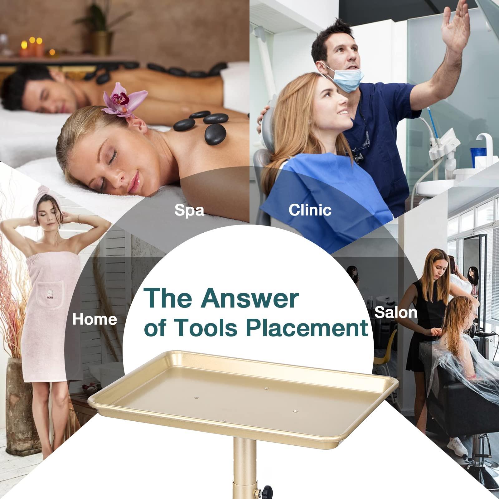 Findabetter Salon Tray, Champagne Gold Salon Tray, Salon Tray Cart with Adjustable Height, Salon Tray on Wheels, Ideal Use As Tattoo Tray&Deantal Tray, No-Rusting