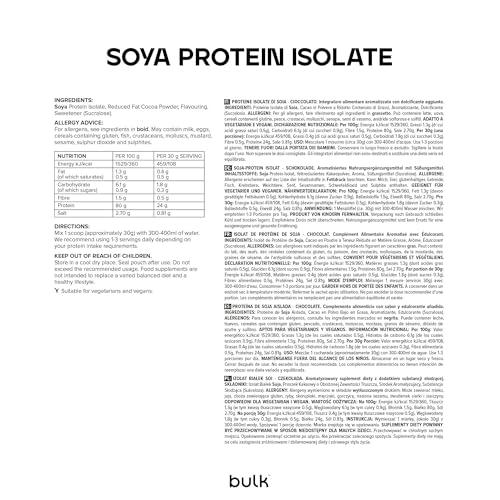 Bulk Bulk Soya Protein Isolate Powder, Vegan Protein Shake, Chocolate, 2.5 kg, 83 Servings, Packaging May Vary