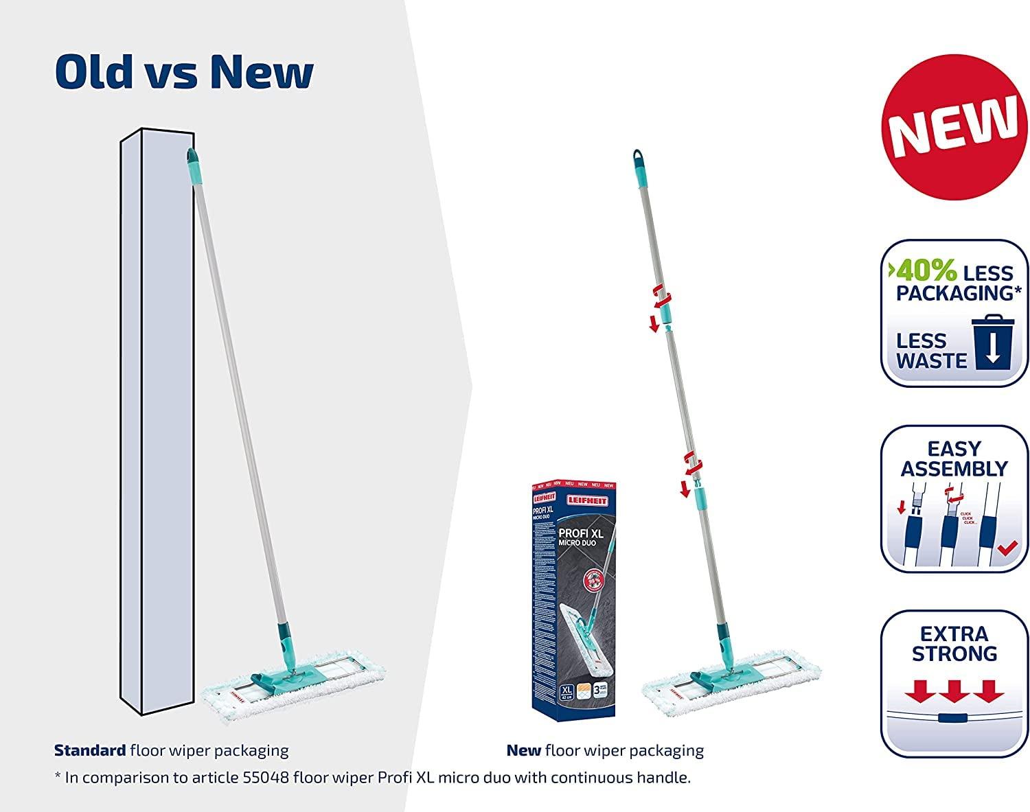 Leifheit Leifheit Profi XL Micro Fibre Mop, Deluxe 46 cm Large Flat Mop Head, Floor Mop, Sturdy 3 Part Handle, Easy Steering, Thick Micro Fibre for highlyEffective Cleaning, Turquoise