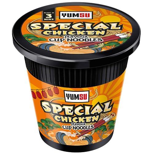 Yumsu Instant Pot Noodles Halal Certified Instant Special Chicken Flavoured Noodles Vegetarian Egg Free 60g (Pack of 6) + FabFinds Mug