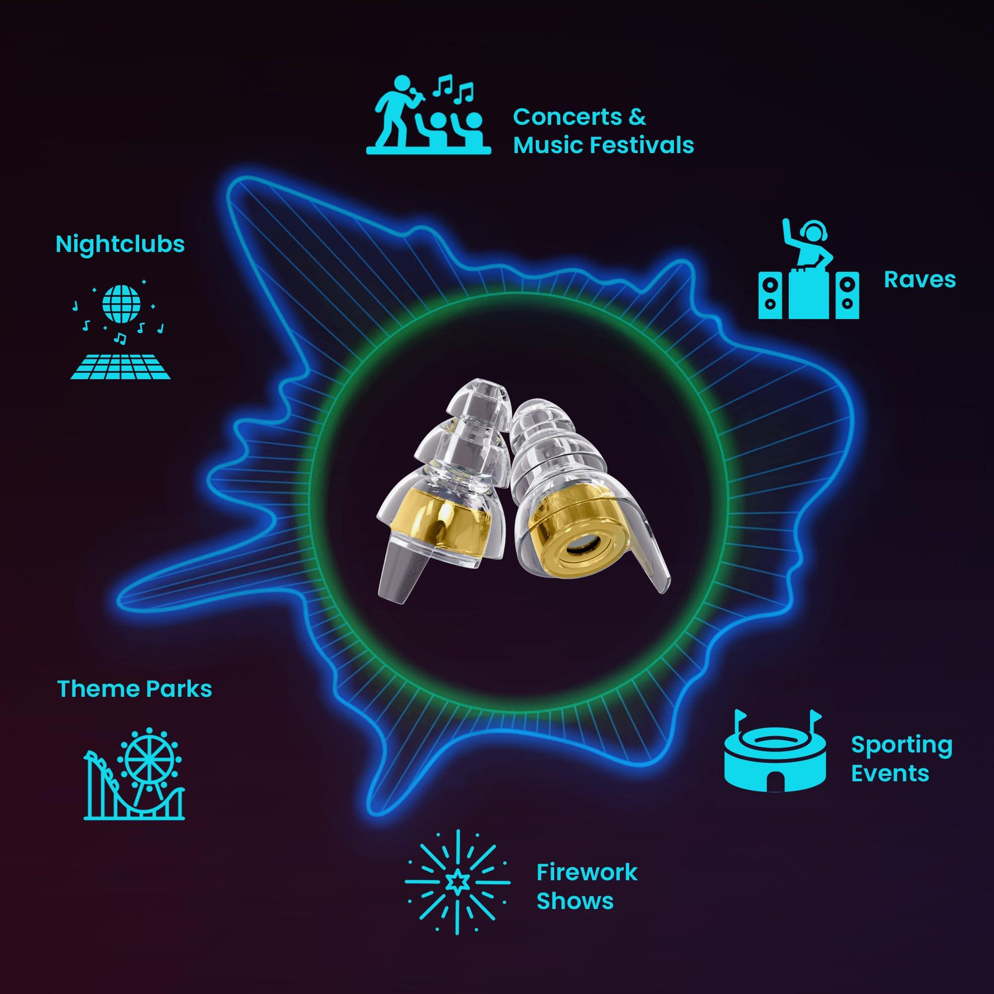 Eargasm Eargasm High Fidelity Earplugs with Gold Filters - Reusable Noise Reduction Hearing Protection Ear-Plugs with Carrying Case for Bartenders, Concerts, Festivals, Raves, Musicians, Live Music, Sports