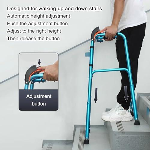 Wzmazingly Wzmazingly Stair Climbing Aid Walking Frame, Foldable Lightweight Aluminium Walker Mobility Aid for Seniors, Adjustable Height