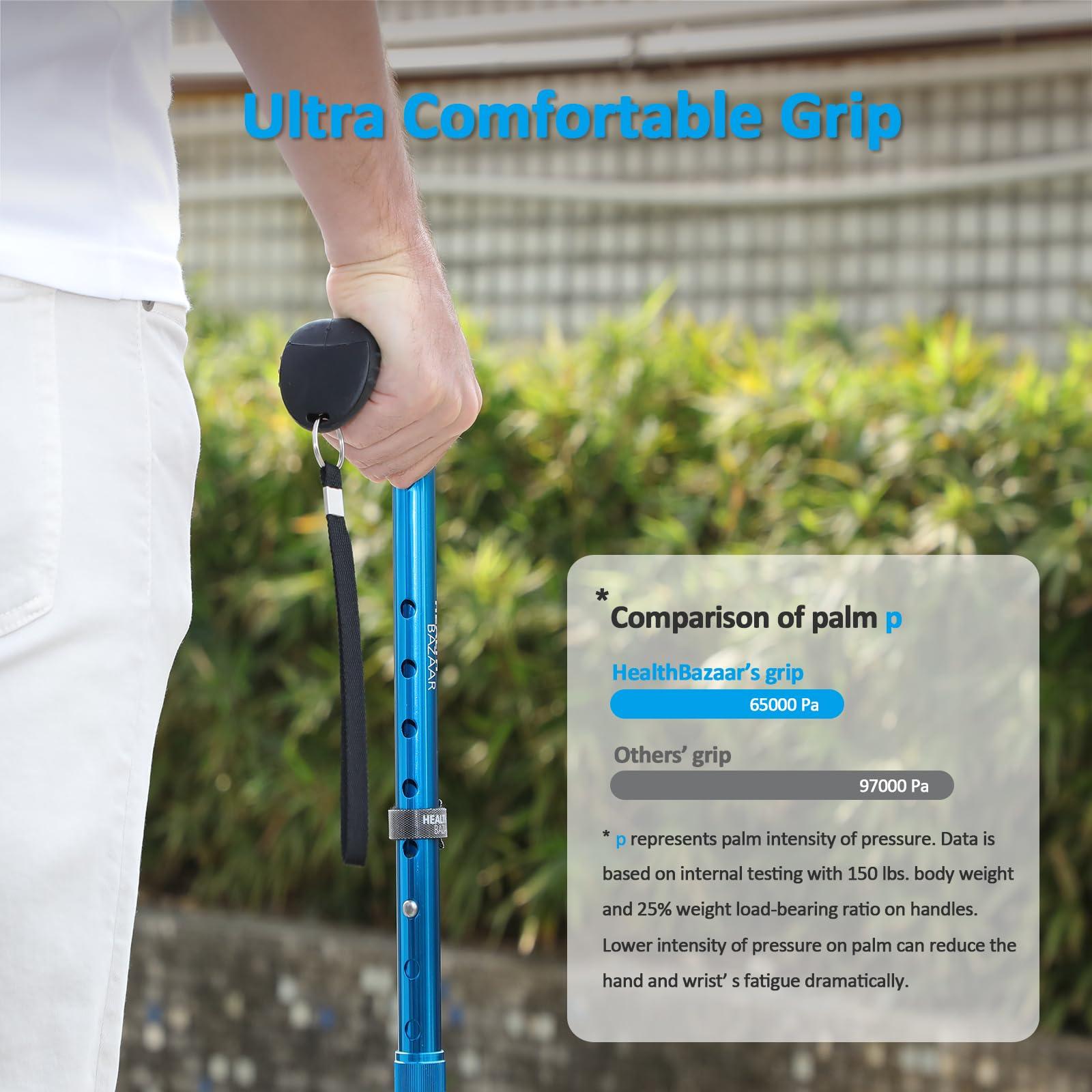 HEALTHBAZAAR HEALTHBAZAAR All Terrain Walking Cane for Men & Women, Lightweight, Foldable, Adjustable, Shock Absorption, Collapsible Walking Stick for Seniors & Adults | HealthBazaar (Black)