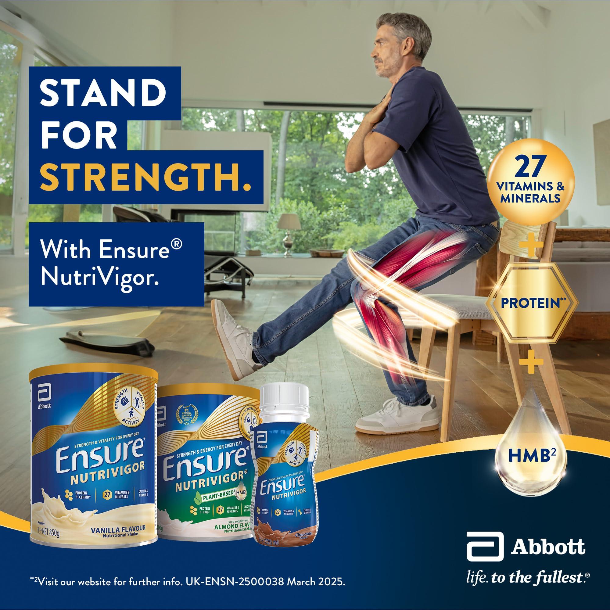 NutriVigor Ensure NutriVigor Nutritional Shake Vanilla Flavour 850g Food Supplement with Protein, HMB & 27 Vitamins & Minerals Supports Strength, Energy & Immunity With Vitamin D, C & B