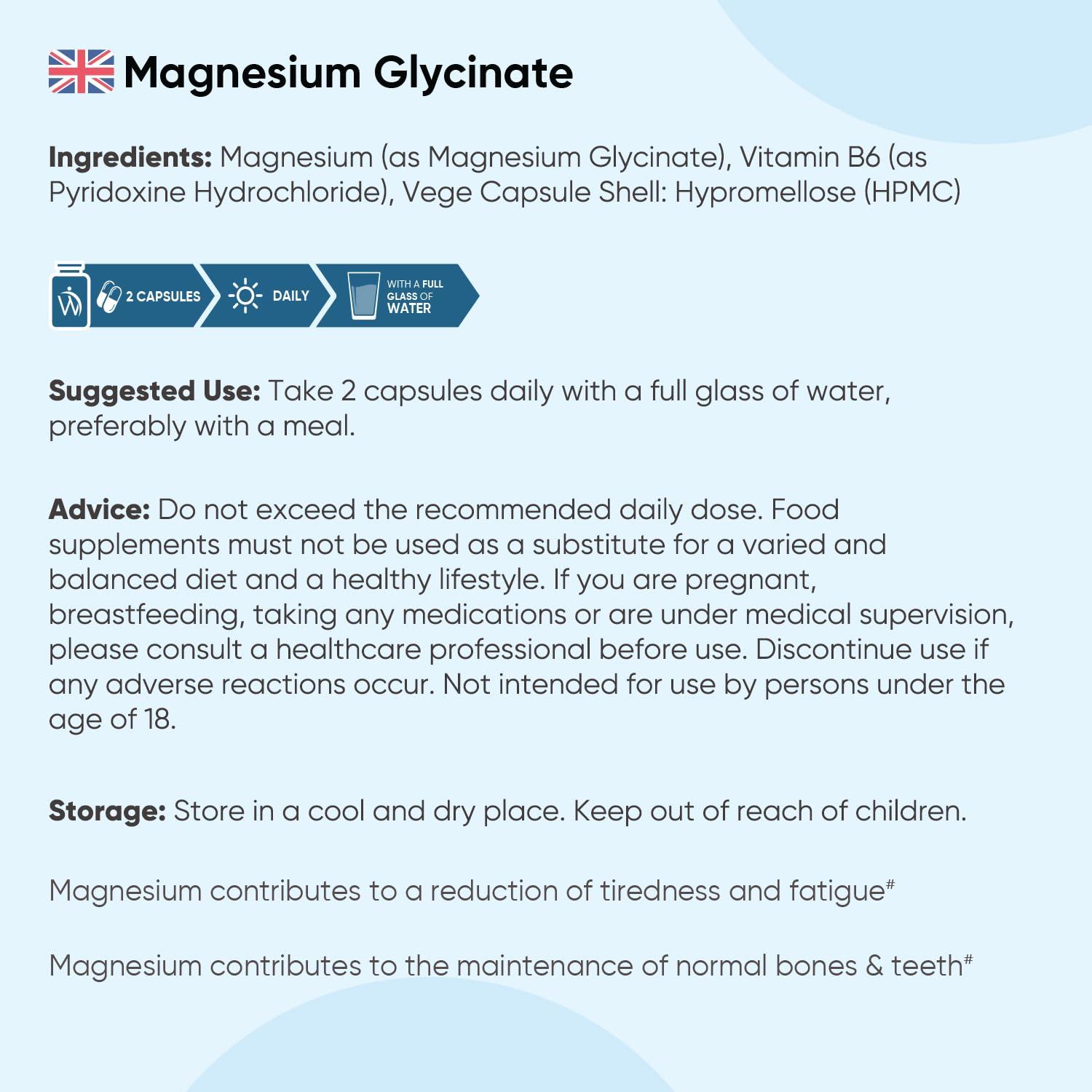 WeightWorld Magnesium Glycinate with Vitamin B6-1420mg Pure Magnesium Bisglycinate Powder Capsules - 180 Magnesium Bisglycinate Capsules - 3 Months Supply - High-Strength Magnesium Supplements