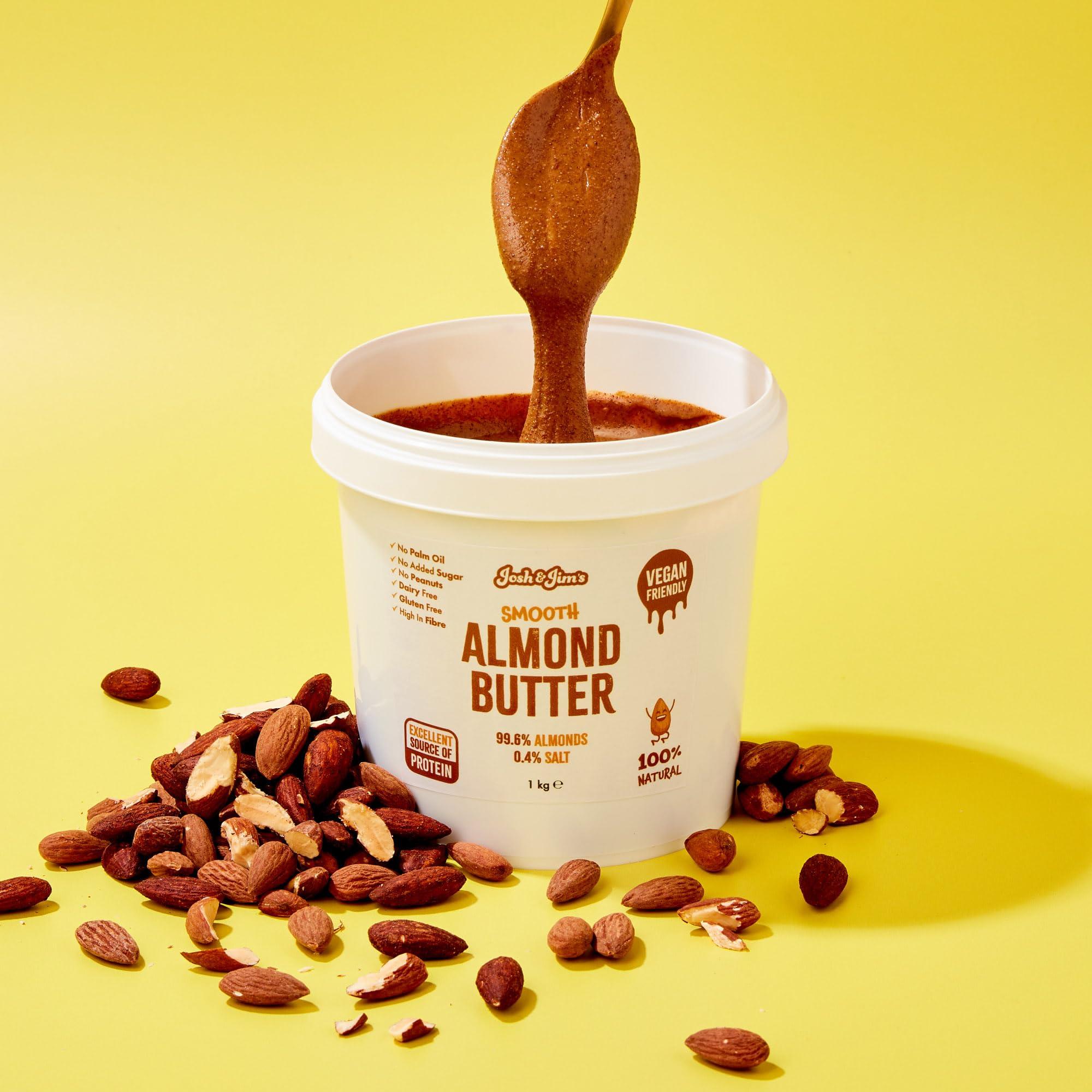 Josh & Jim's Josh & Jim's - Smooth Almond Butter Spread (1kg), Made in The UK, 100% Natural, Roasted Nuts, No Palm Oil, No Added Sugar, No Peanuts, Source of Protein, High in Fibre, Gluten & Dairy Free, Vegan
