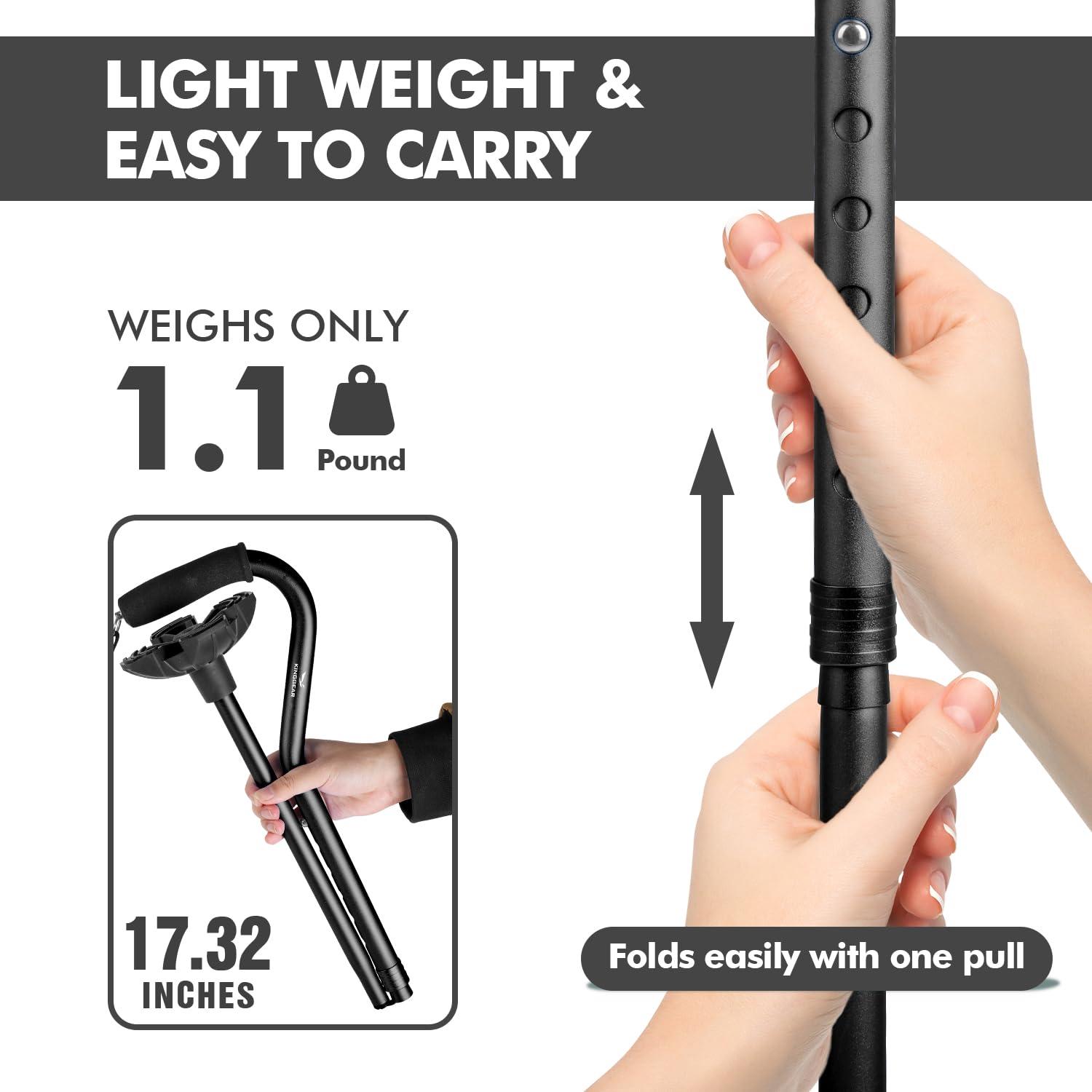 KINGGEAR KINGGEAR Adjustable Cane for Men & Women - Lightweight & Sturdy Offset Walking Stick - Mobility Aid for Elderly, Seniors & Handicap Black