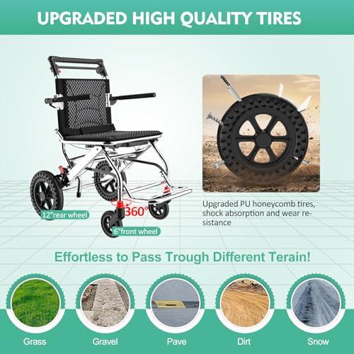 FreshCart Basics Lightweight Folding Wheelchairs for Adults, Portable Travel Chair with Handbrake Ideal for Seniors, Elderly, and Children