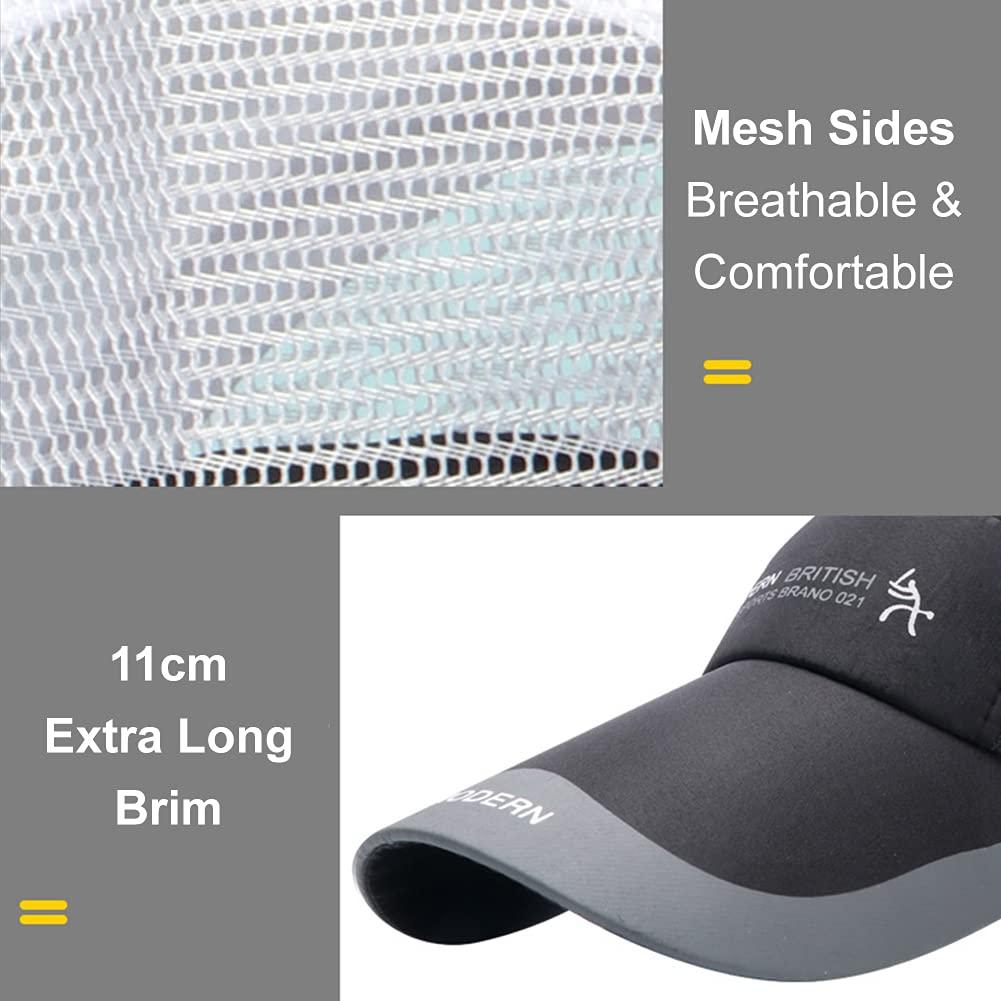 LOCOMO LOCOMO Men Women Super Extra 4.3" Long Bill Fishing Hat Mesh Back Trucker Snapback Baseball Brim Sun Cap Blue