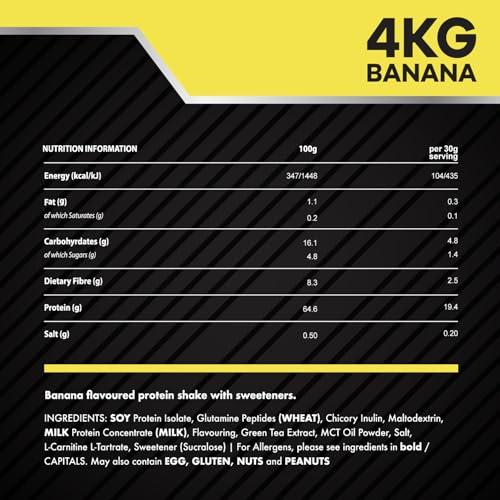 The Bulk Protein Company Serious Shredz 4kg Diet Whey Protein Powder Contains L-Carnitine L-Tartrate and Green Tea Extract Supports Lean Muscle Growth, 133 Servings The Bulk Protein Company (Banana)