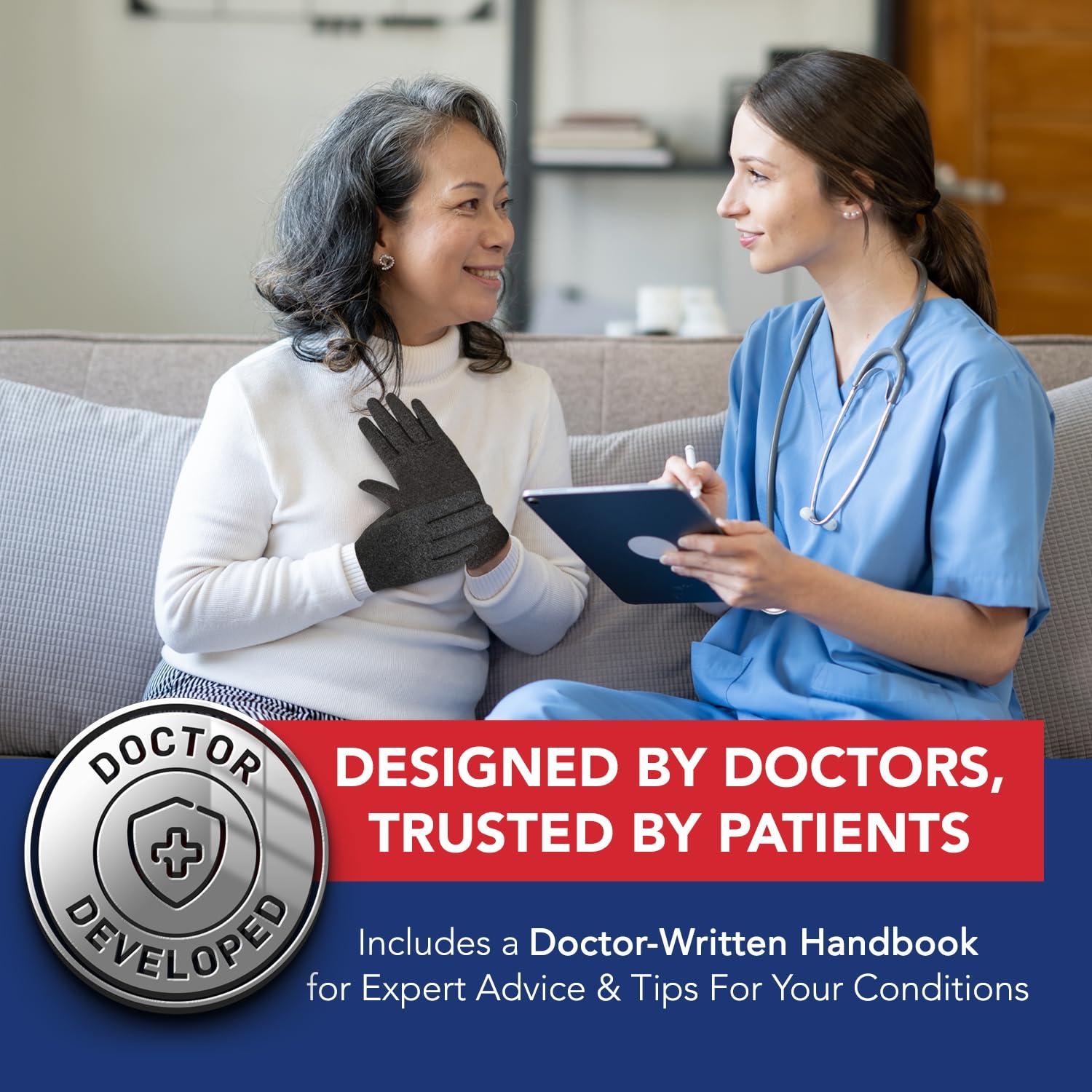 Dr. Arthritis Doctor Developed Compression Gloves With Doctor Handbook - Arthritis Compression Gloves- Compression Gloves for Arthritis for Women/Men - Rheumatoid Arthritis Gloves (L, Grey)