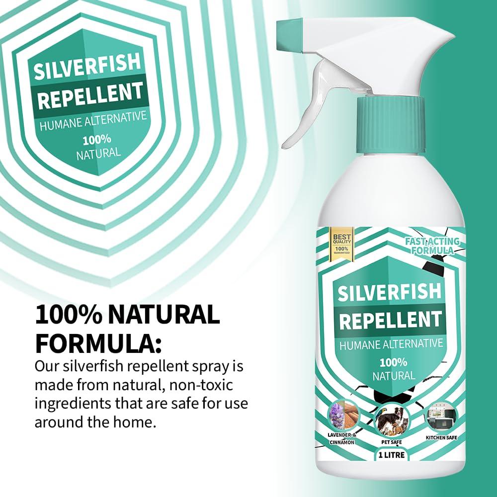 UK GROW Silverfish Repellent Spray - 100% Natural Essential Oils Formula | Non-Toxic Silverfish Killer & Preventative Solution | Works with Silverfish Traps (500ml)