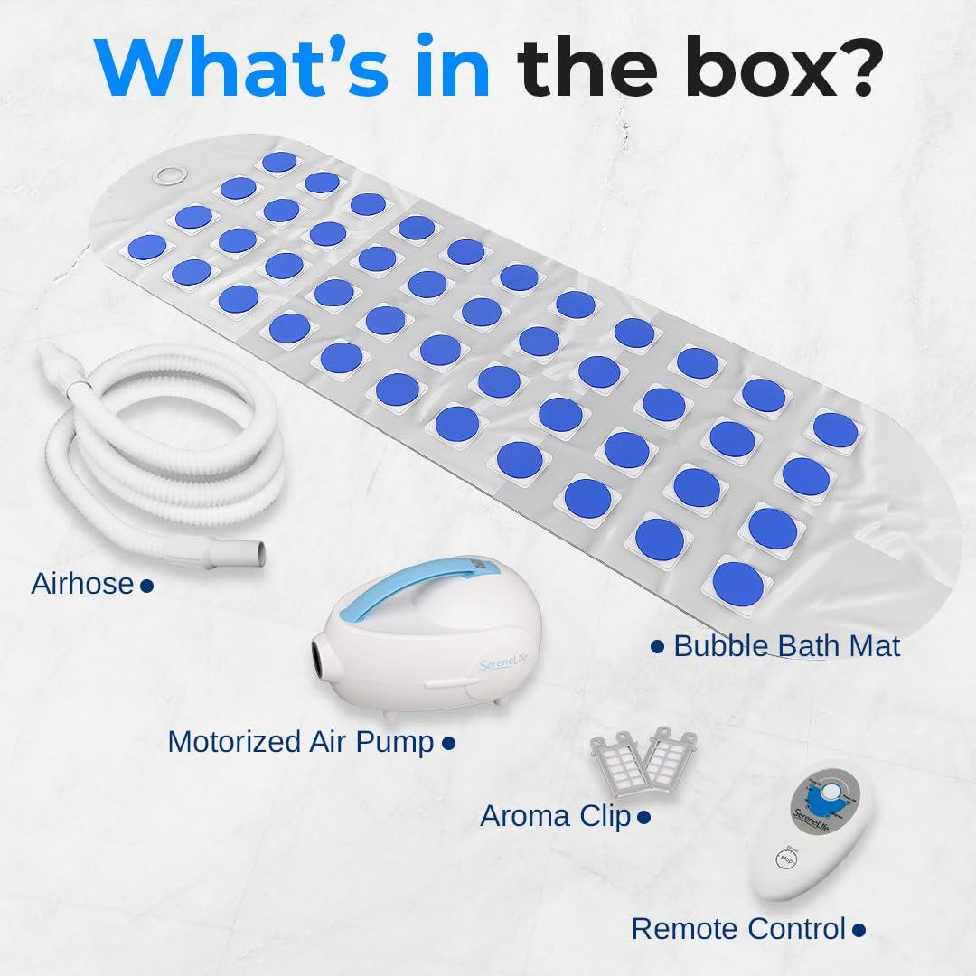 SereneLife Portable Spa Bubble Bath Massager - Thermal Spa Waterproof Non-Slip Mat with Suction Cup Bottom, Motorized Air Pump & Adjustable Bubble Settings - Remote Control Included - Serenelife AZPHSPAMT22