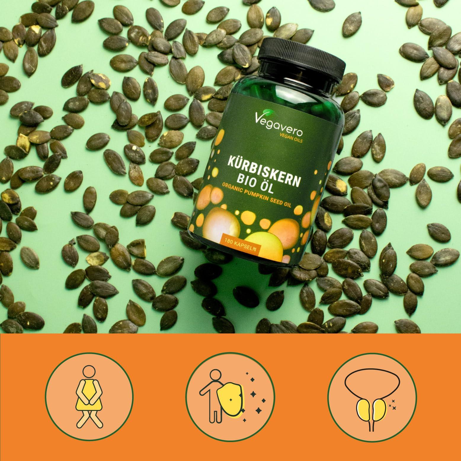 Vegavero Vegavero Organic Pumpkin Seed Oil Capsules 1000 mg | Prostate Supplements | 45% Omega 6 Fatty Acids | NO Additives | Overactive Bladder & Urinary Tract Health | 180 Capsule | Vegan