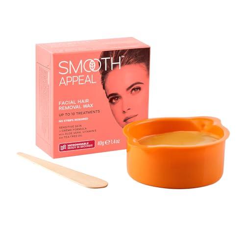 Smooth Appeal Smooth Appeal Microwave Formula Facial Hair Remover Wax - Professional Hair Remover for Smooth Skin, Simply Peel Off, Enriched with Aloe Vera, Vitamin E & Tea Tree Oil. 40g (Pack of 2)