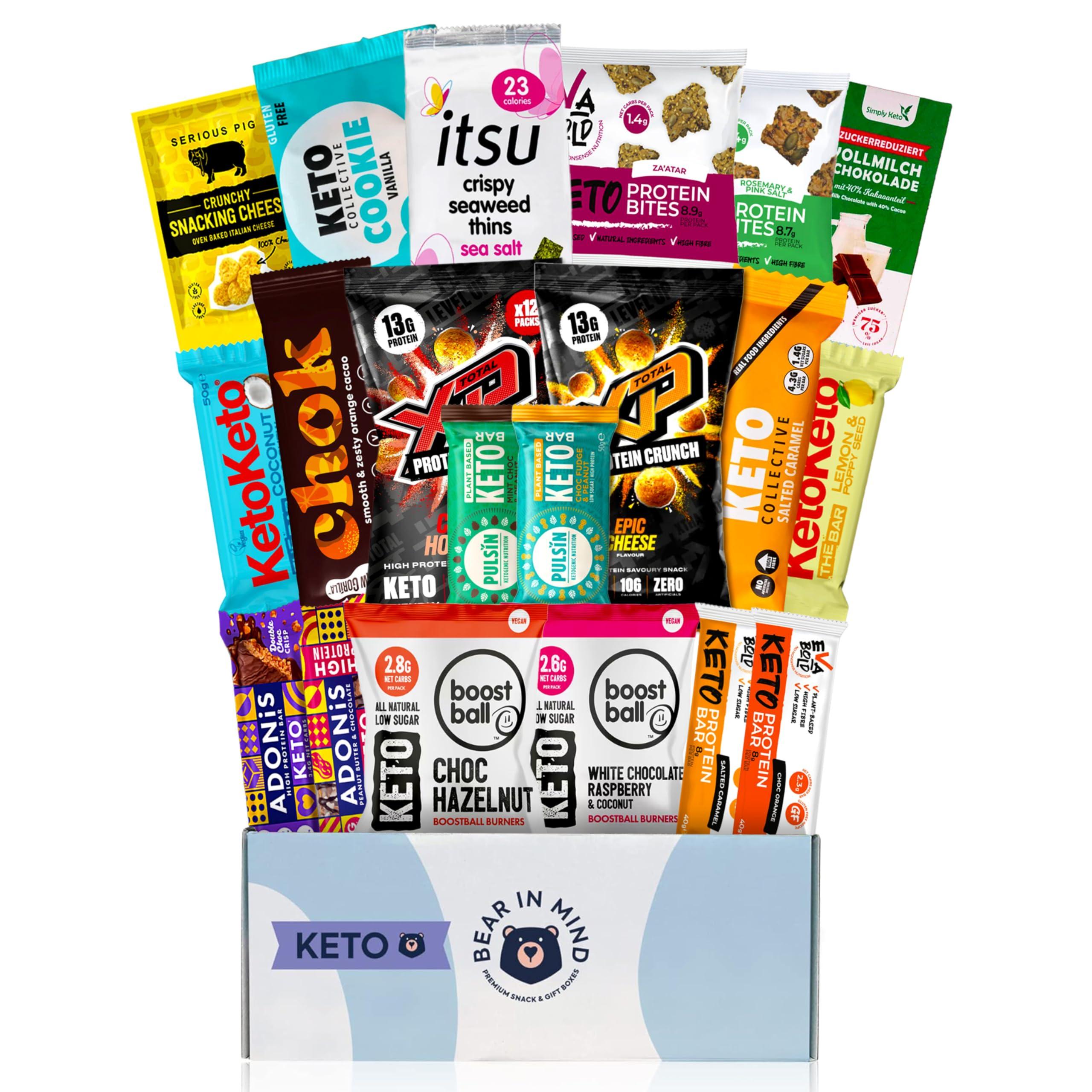 BEAR IN MIND Keto Snack Box Hamper: Ultimate Keto Gift Box - Keto Snacks and Treats UK - Gluten-Free & Vegetarian - Perfect Low Sugar Gift Box Treats for Keto and Paleo Lovers - Ideal Keto Gifts for Women and Men