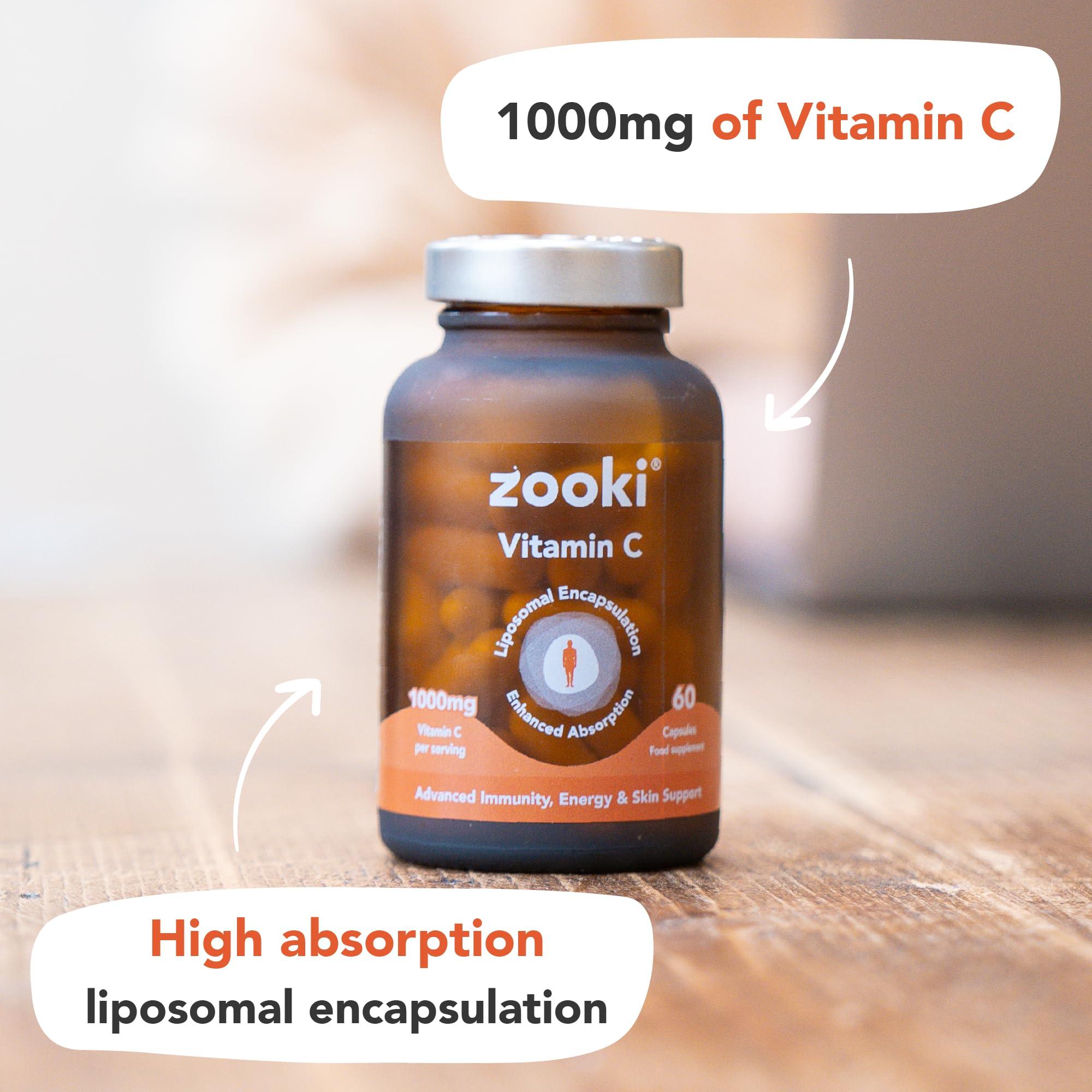 Zooki Zooki 1000mg Liposomal Vitamin C Capsules | 4X Higher Absorption | Ultimate Immunity, Energy, Skin Support | Vegan, Natural Ingredients | (30 Servings)