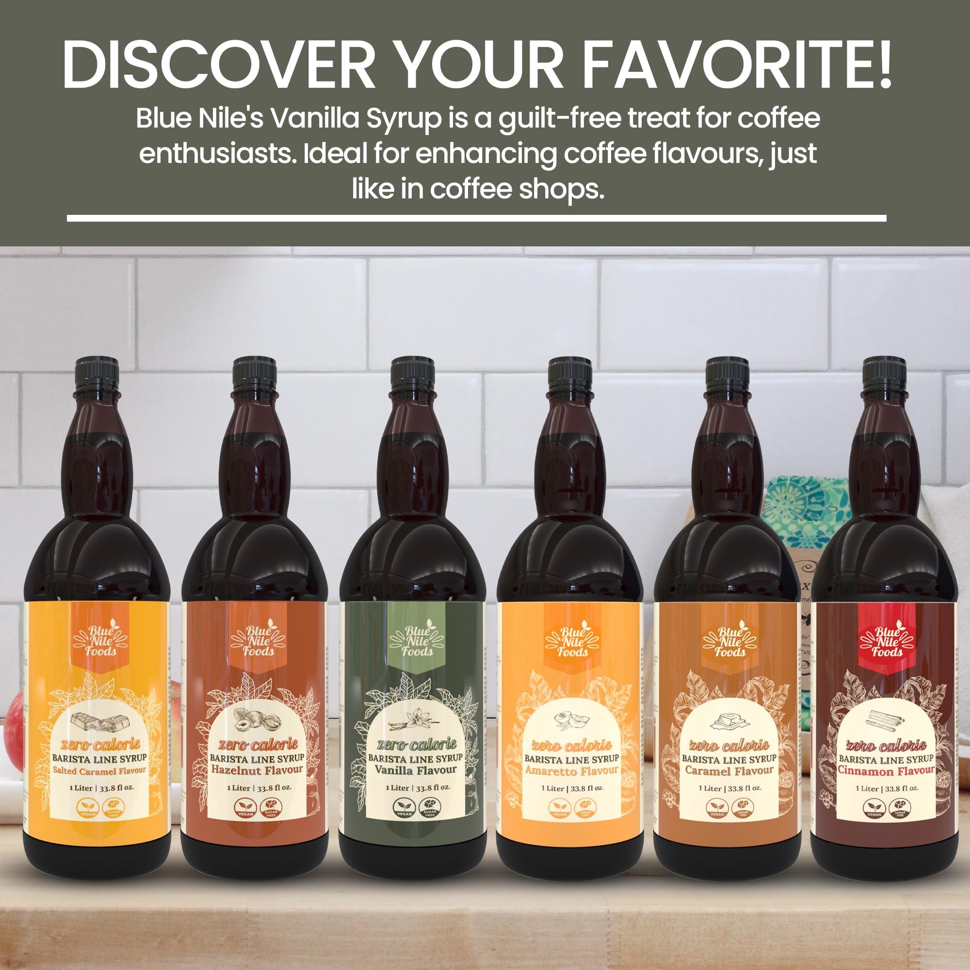 Blue Nile Foods Blue Nile Foods Barista Vanilla Coffee Syrup, Calorie/Sugar Free Syrup, Keto Friendly Vanilla Syrup, Sugar Free Coffee Syrups for Coffee Drinks - Hot/Iced, 1L