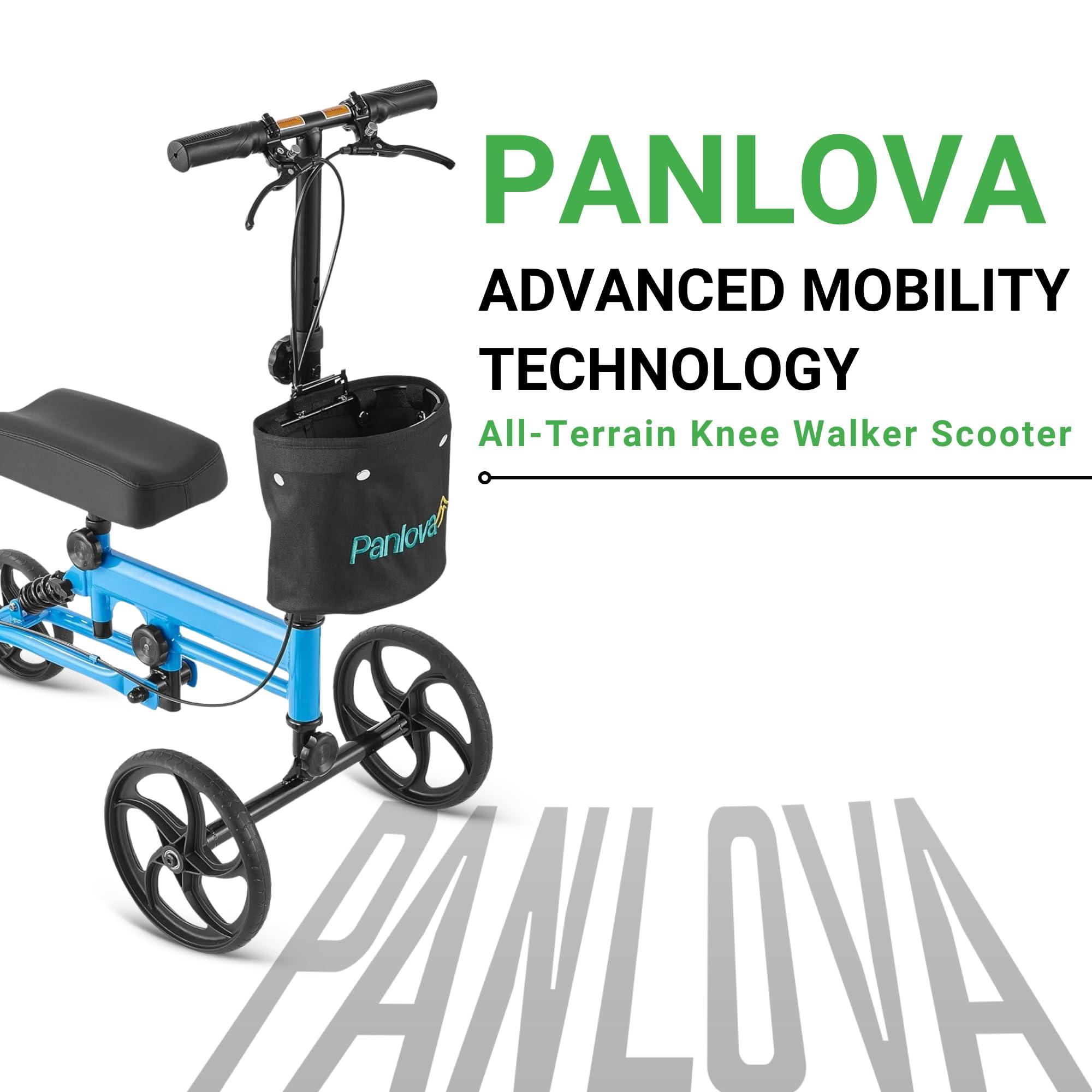 PANLOVA Adjustable Medical Folding Steerable Leg Knee Walker Scooter with Front bag-9251B