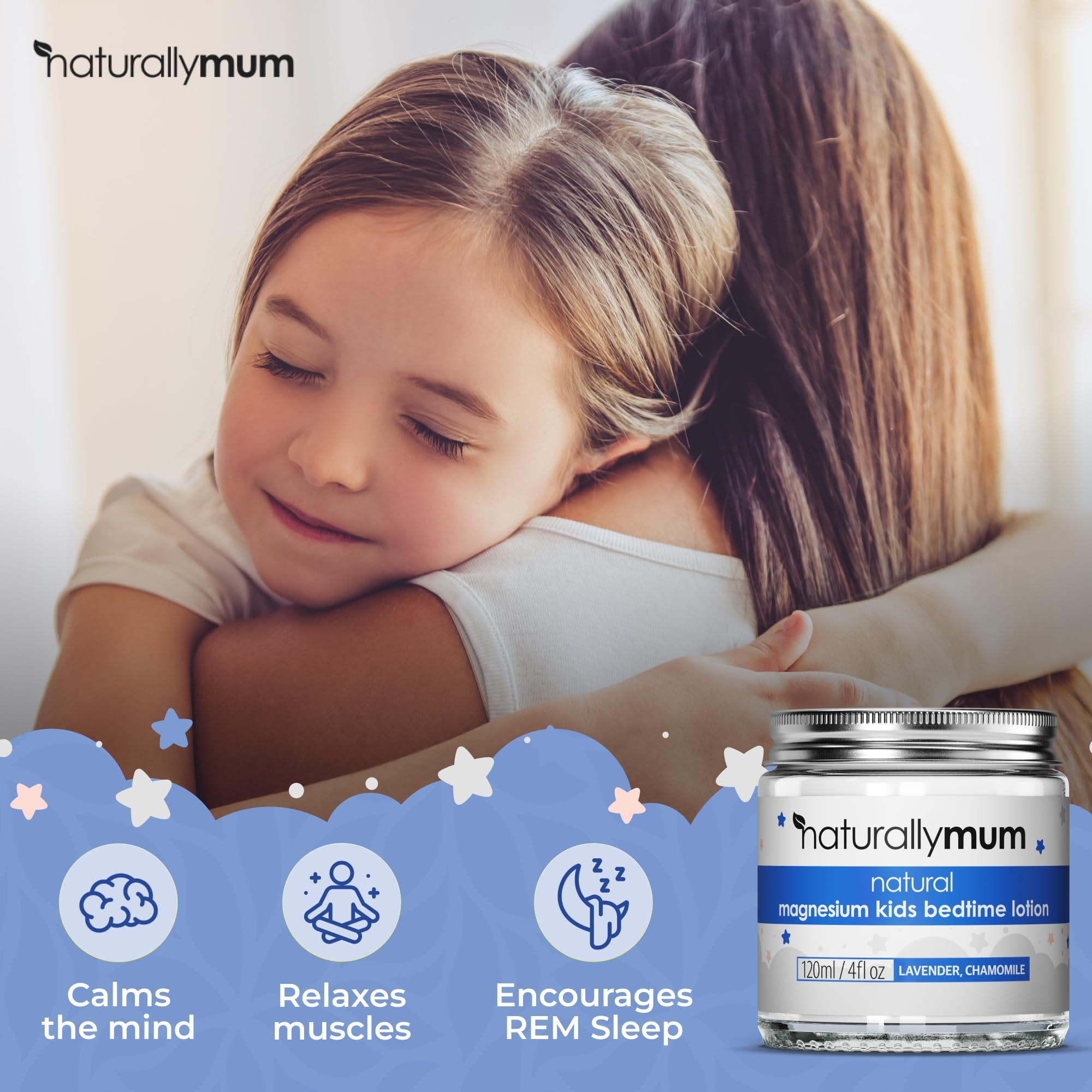 NaturallyMum Kids Magnesium Bedtime Lotion for Better Sleep | All-Natural Sleeping Aid for Children | Alternative to Melatonin | Lavender & Chamomile Essential Oil | 120ml
