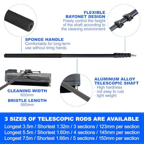 agreilduite agreilduite Solar Panel Electric Cleaning Tool/House Water Fed Pole Kit/Photovoltaic Panel Electric Cleaning Brush,360 Automatic rotation brush head+3.5/5.5/7.5M Extension Pole,5.5m/18ft