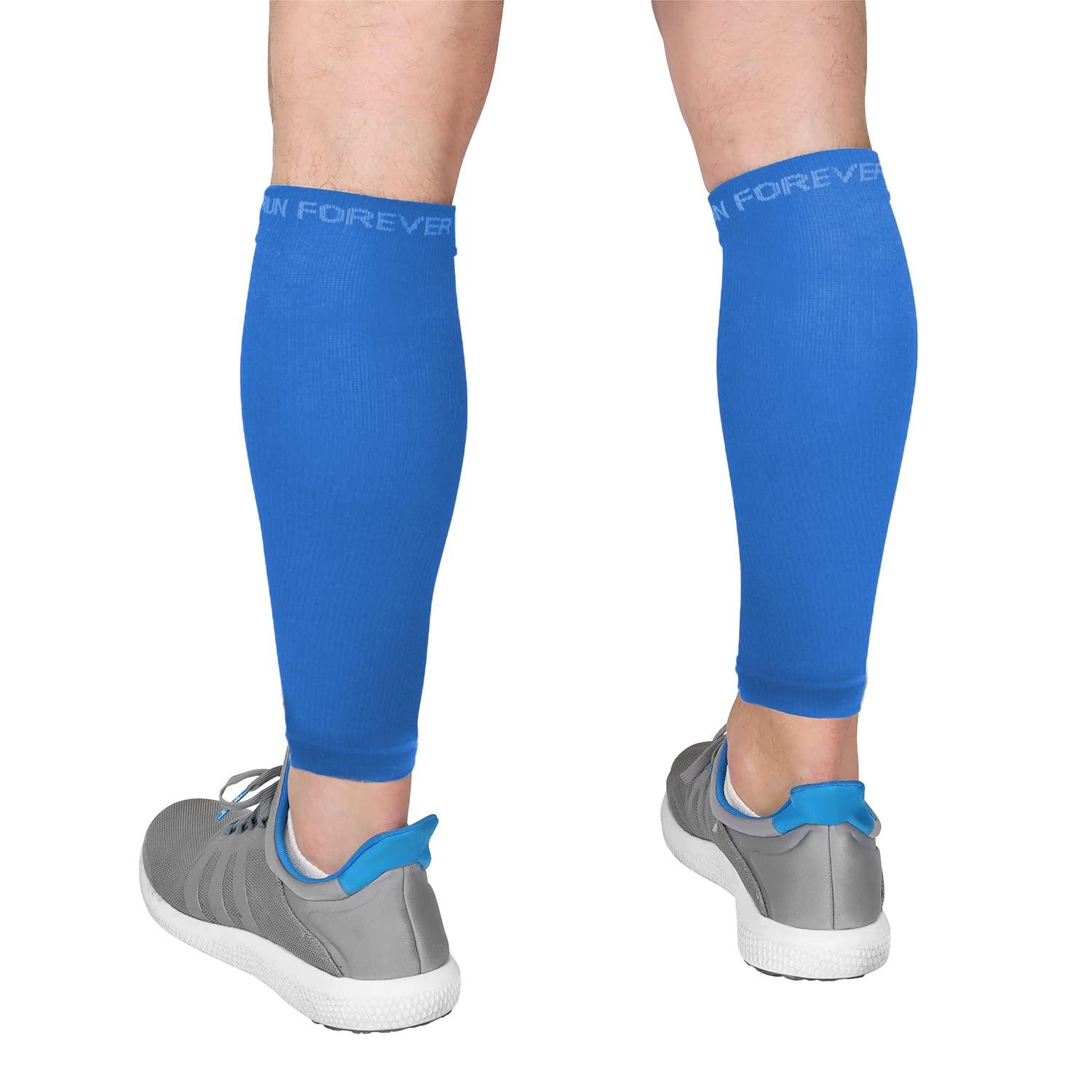 Run Forever Run Forever Sports Calf Compression Sleeves - Leg Compression Socks for Shin Splint, Varicose Vein & Calf Pain Relief (Blue, Medium)