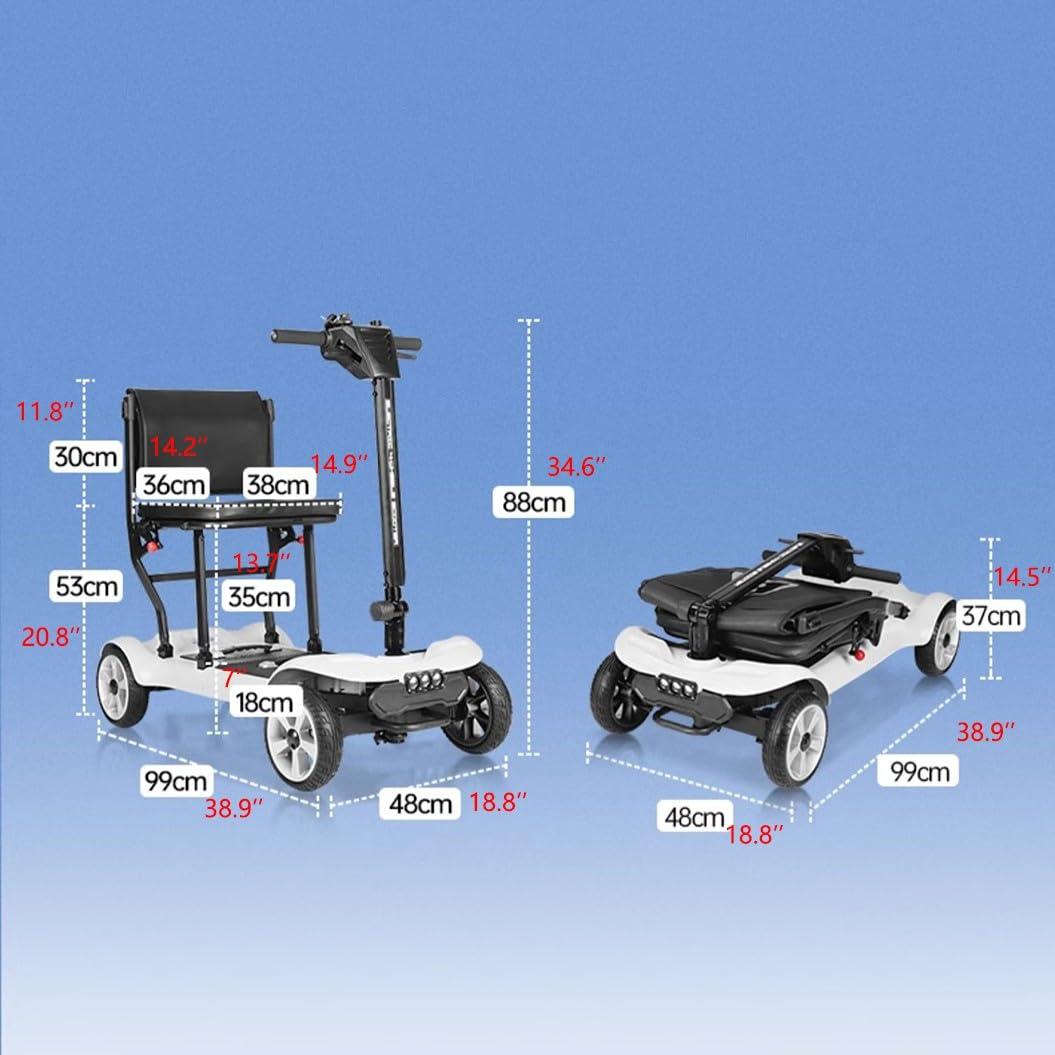 FANGZHL Travel Car Boot Mobility Scooter,Lightweight Folding Mobility Scooters,4 Wheel Mobility Scooter,270W Brushless Motor,Safe Load-Bearing Capacity 120Kg/265 Lbs A