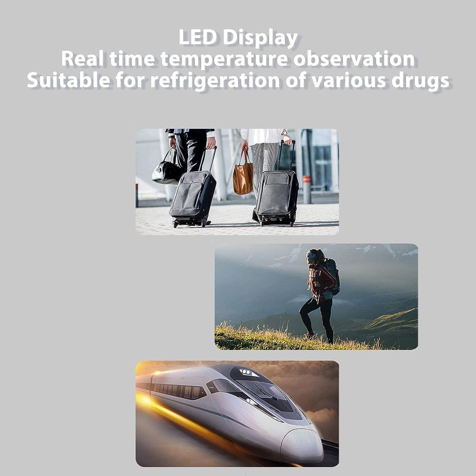 HSRG Insulin Cooler Travel Case, Mini USB Car Medicine Refrigerator with LED Display & Bag, Keeping Cooling 0-18 Rechargeable Drug Cooling Box, Home Camping Picnic Diabetic Fridge