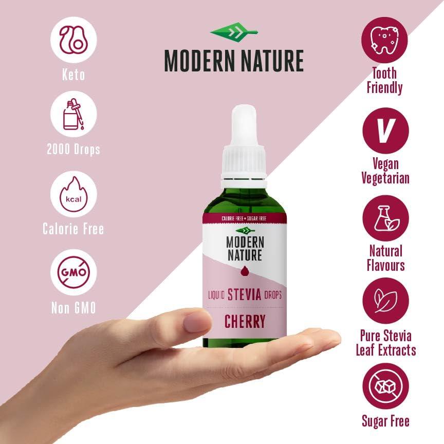 Modern Nature Modern Nature Cherry Flavour Drops - Liquid Stevia Drops Sweetener - Zero Calorie Sugar Free Squash & Syrup Alternative Flavour Water, Protein Powder, Yoghurt, Iced Tea - Vegan, Keto Sweetner 100ml