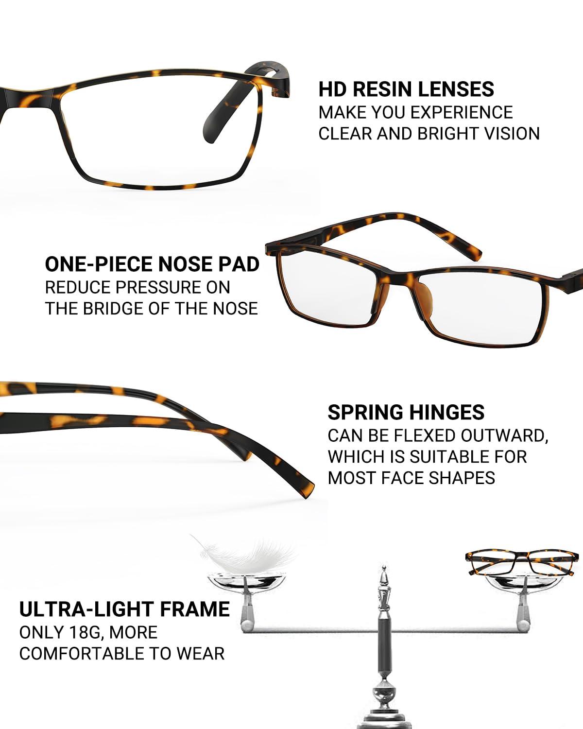 TERAISE TERAISE 4PCS Value Anti-Blue Light Reading Glasses,Lightweight Comfortable Reader Glasses for Men and Women,Sturdy Computer Reading Glasses Blue Light Blocking Included Eyeglasses Case(1.5X)