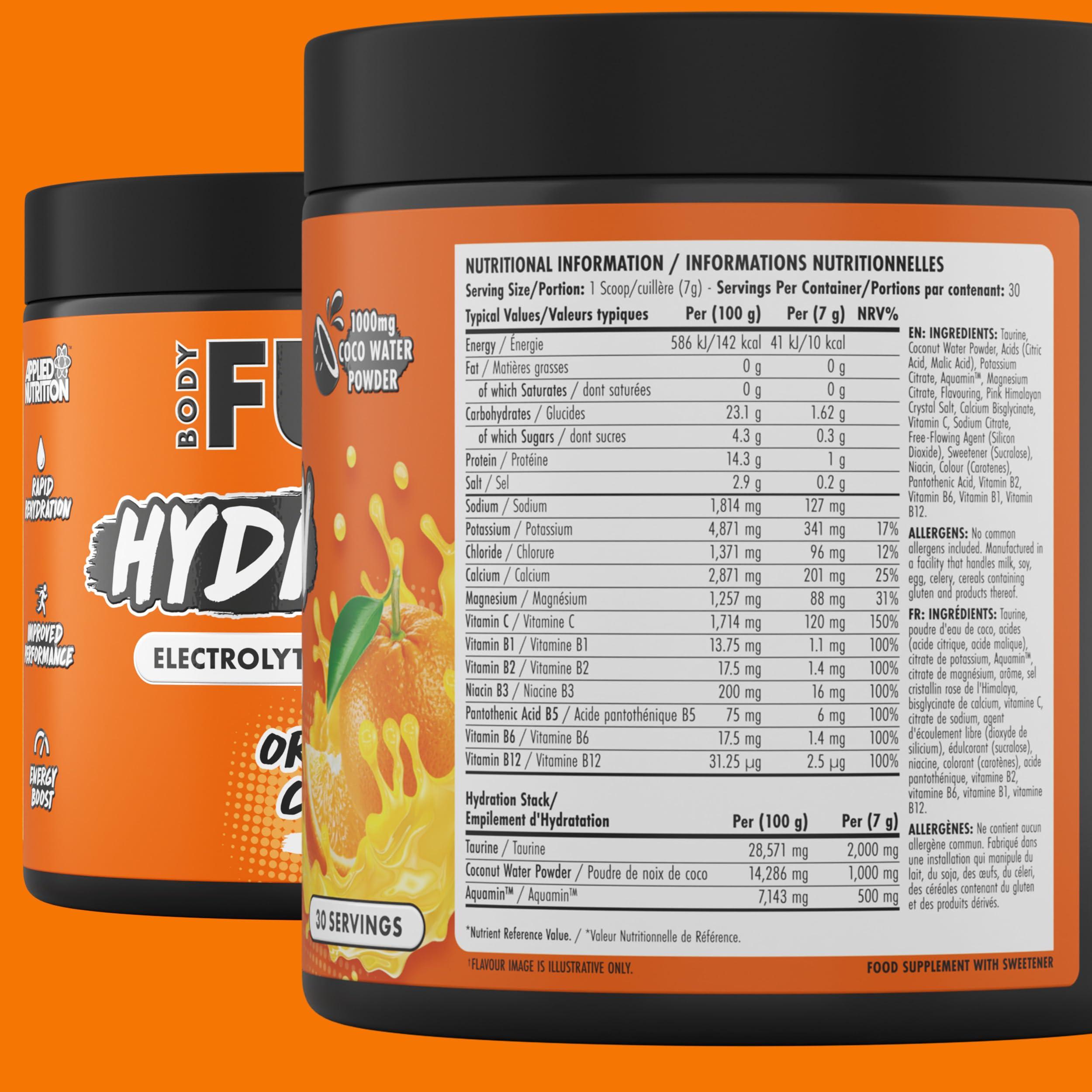 Applied Nutrition BodyFuel Hydration Electrolyte & Vitamin Powder - Natural Energy & Reduces Tiredness & Optimise Hydration (210g - 30 Servings)(Orange Crush)